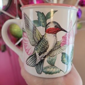 Potpourri Designs Hummingbird Floral Mug 1993 Korea ~ Pretty! ~ GUC